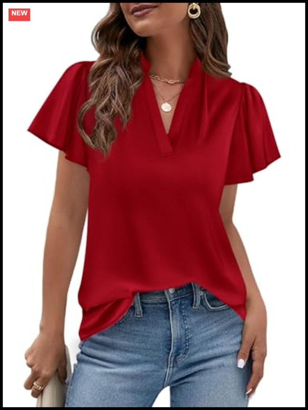 Women Satin V-Neck Cap Sleeve Blouse Dressy Casual Top